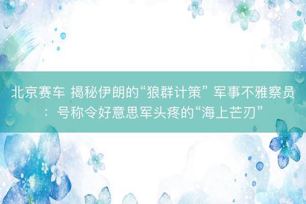 北京赛车 揭秘伊朗的“狼群计策” 军事不雅察员：号称令好意思军头疼的“海上芒刃”